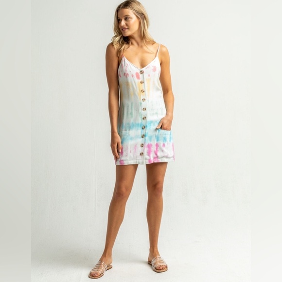Rip Curl - NWT Wipe Out Tie Dye Spaghetti Strap Button Down Dress Size Small - Picture 1 of 13